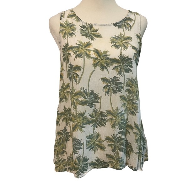 a.n.a Tops - A.N.A. Bernie Palm Tree Print Cream Green Sleeveless Top Size S